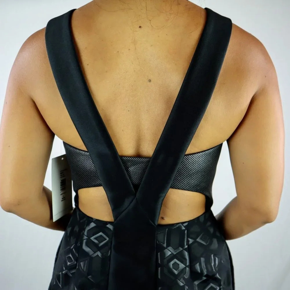 NWT Theia Black Printed A-Line Cocktail Dress $650 - Picture 7 of 10